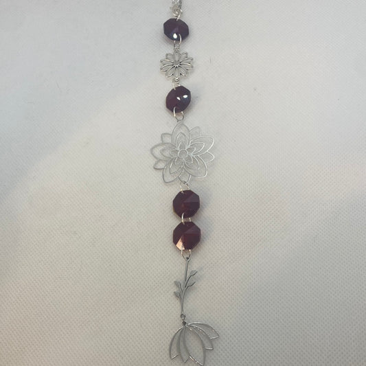 Suncatcher- Flowers & Red Crystals (Silver)