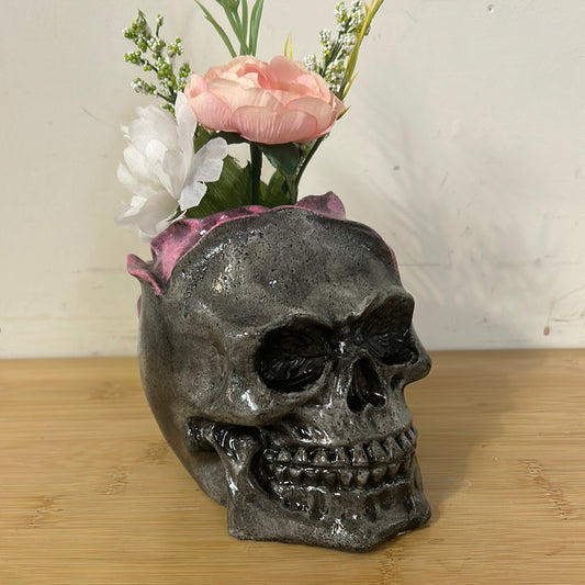 Grey & Pink Rose Skull (floral arrangement)