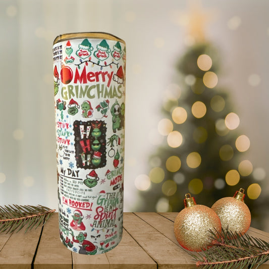 20 oz Tumbler Grinch Collage White (Full)