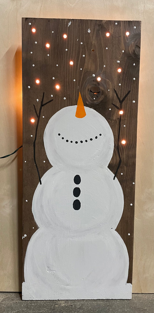 WOOD SIGN - Lighted Snowman