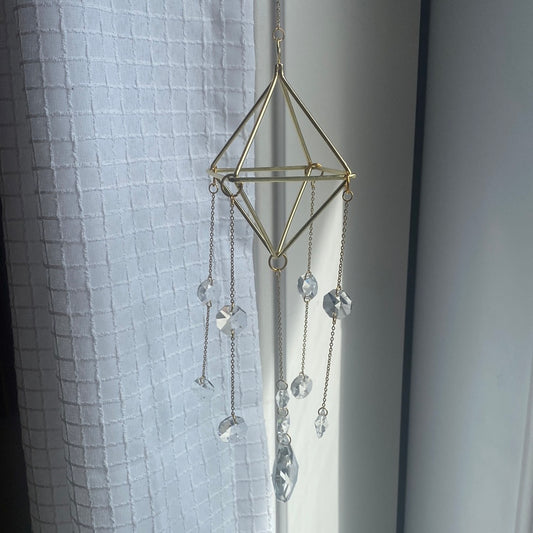 Suncatcher- Gold Prism with Clear Crystals