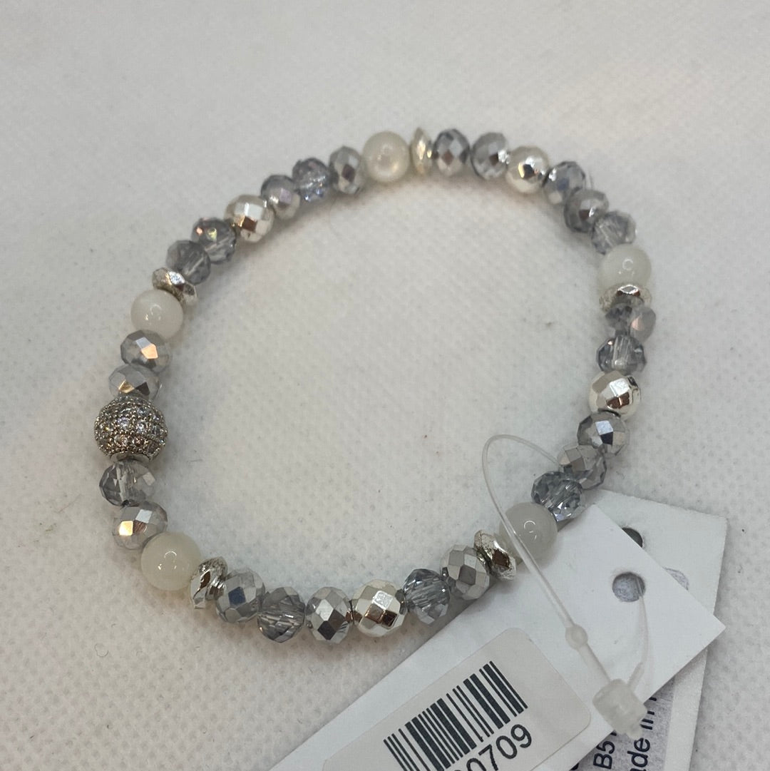 B518-SS CZ Silver Pave & Moonstone Bracelet