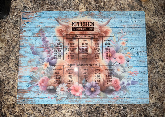 Glass Cutting Board-Baby Highland Cow With Kitchen Conversions