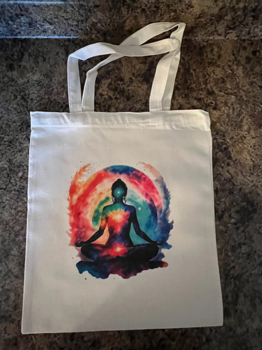 Colourful Woman Meditating Tote Bag