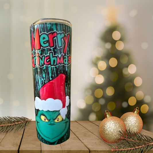 20 oz Tumbler Merry Grinchmas Green & Black Collage