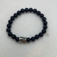 B543-SS Mens Black Obsidian & Stainless Steel Column Bead St Bracelet (Protection)