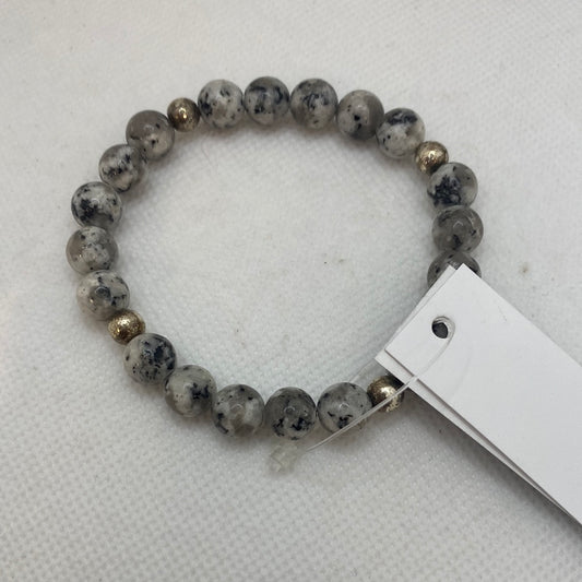 B513-SS 8mm Sesame Jasper/Silver Beads St Bracelet