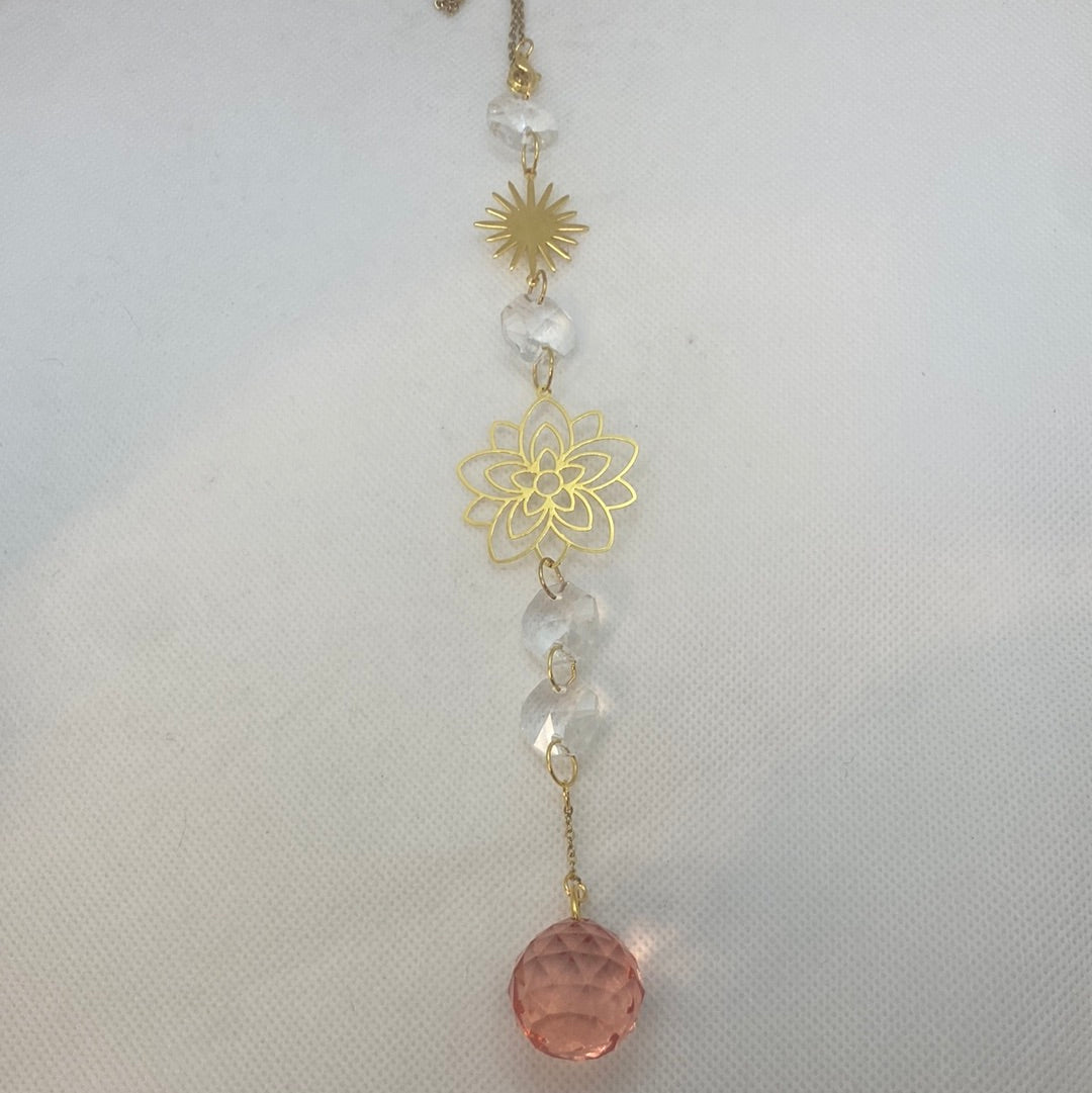 Suncatcher- Flower, Sun & Clear Crystals (Gold)