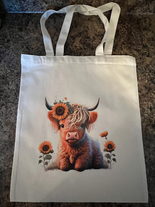 Cow With Sunflowers Tote Bag