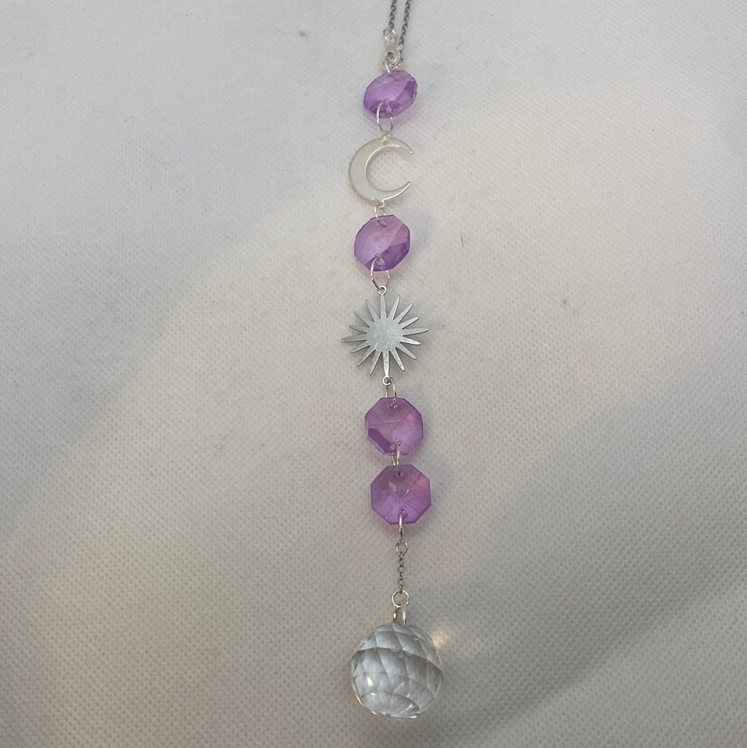 Suncatcher- Purple Crystals & Sun & Moon (Silver)
