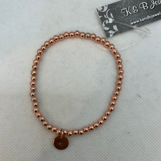B113-RG 4 mm Rose Gold (Plated) Beads With Hand Stamped Heart Dangle