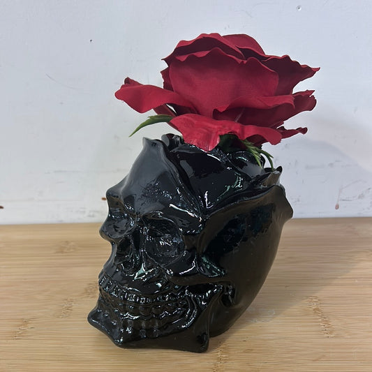 Black Rose Skull (red rose)