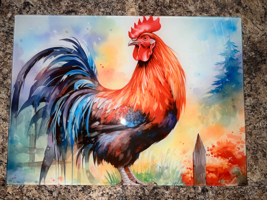 Glass Cutting Board-Rooster