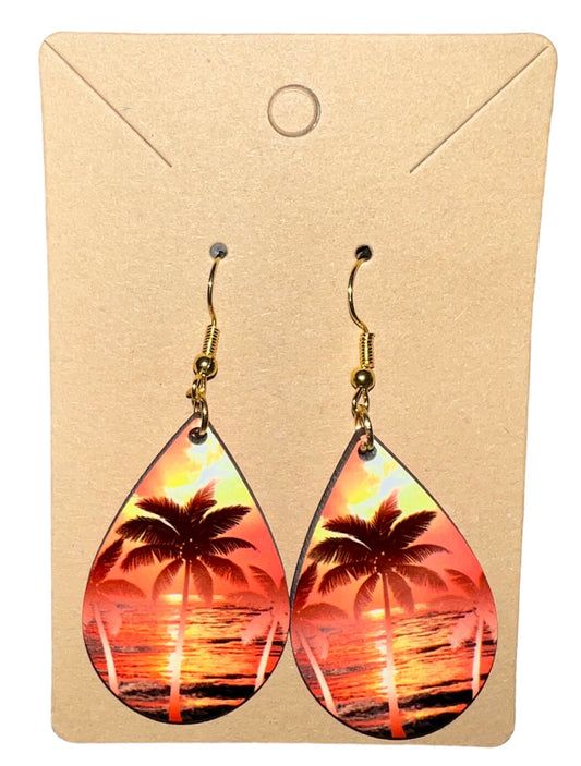 Palm Tree With Sunset Earrings