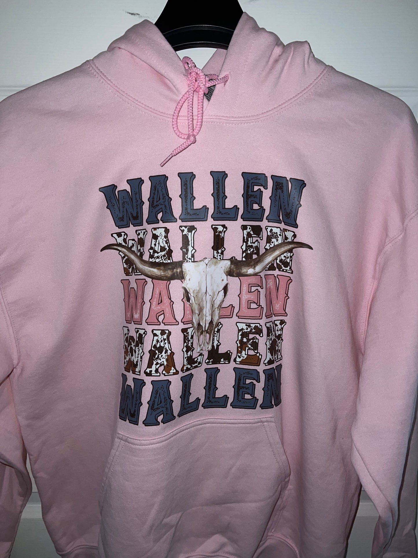 Wallen- Cow Skull- Pink, Blue, Cow Print Hoodie- Pink