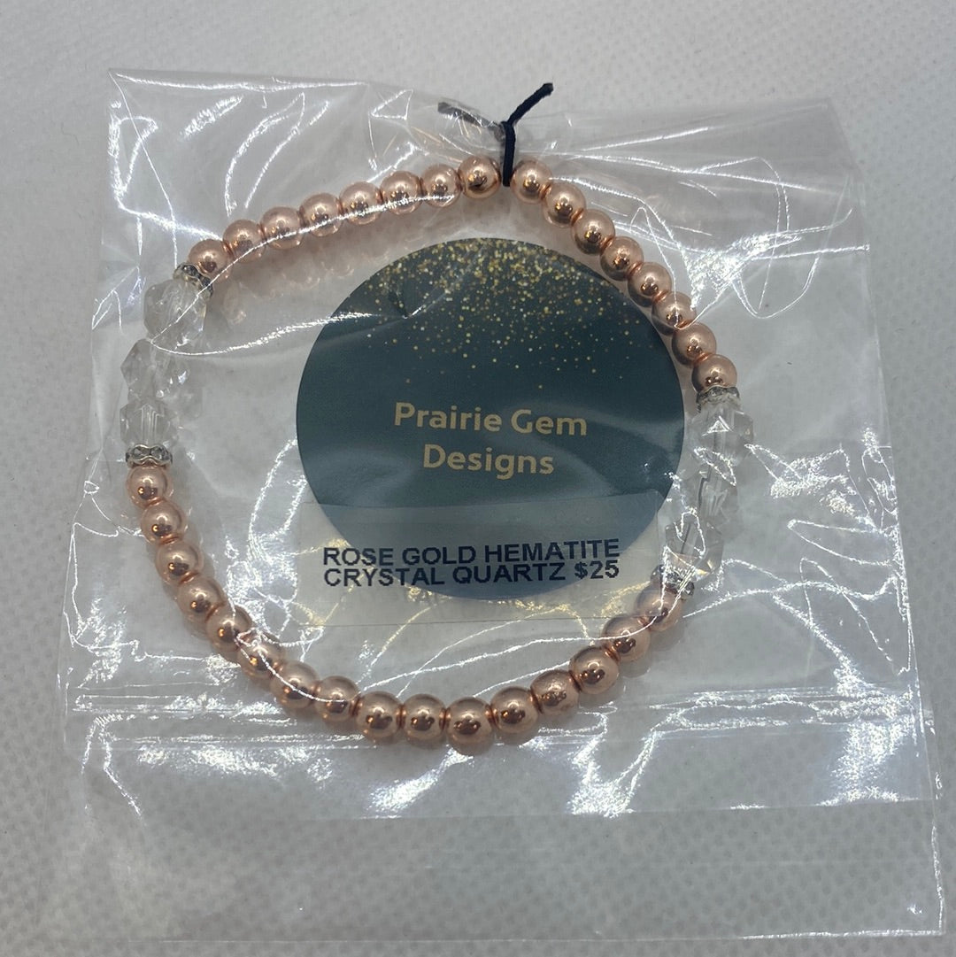 Rose Gold Hematite/Crystal Quartz Gemstone Bracelet