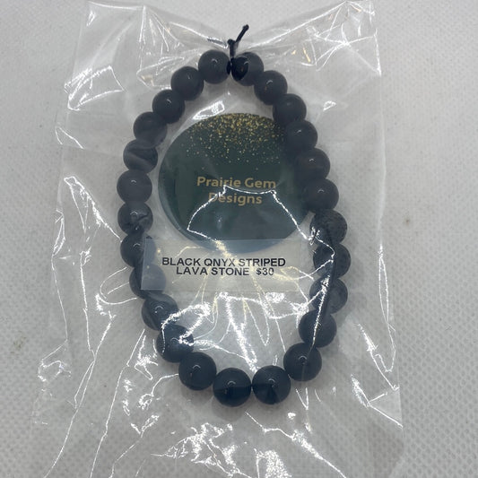 Black Onyx Striped/Lava Stone Quartz Bracelet