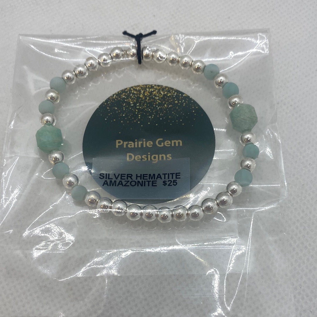 Silver Hematite/Amazonite Bracelet