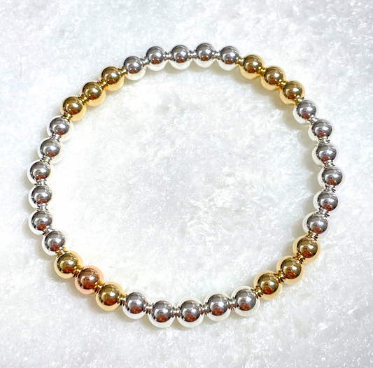Silver & Gold 6mm Beads Stretch Bracelet B451-SS - 1