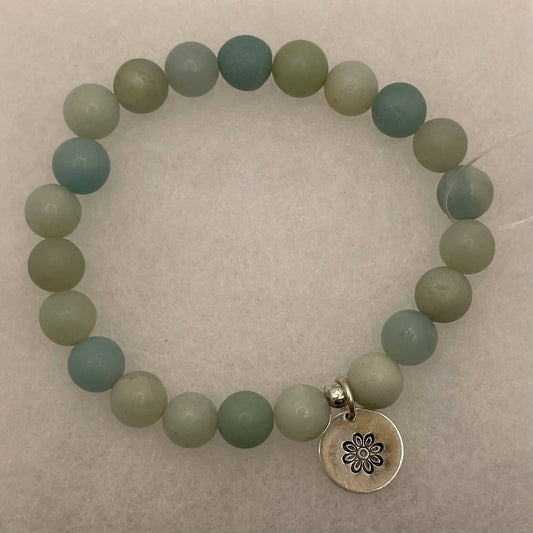 SS Amazonite & HS Flower Dangle Stretch Bracelet