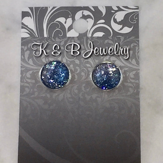 EST-115-SS Glitter Blue Druzy Studs - 1