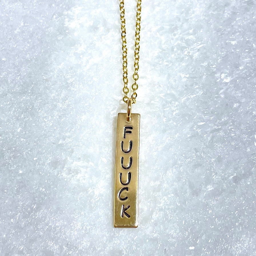 NS069-GF GF Hand Stamped FUUUCK Necklace