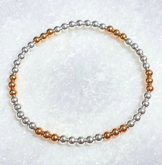 Silver & Rose Gold 4mm Beads Stretch Bracelet B452-SS