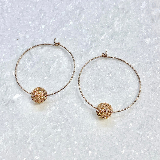 E082-RG RG Sparkle Hoops/Rose Gold Pave’ Ball Earrings