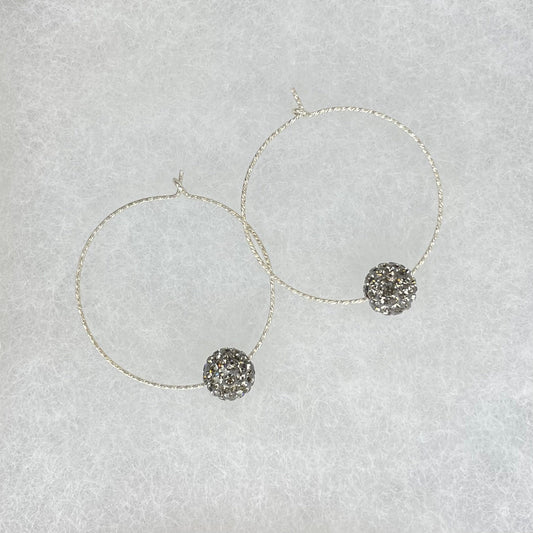 EST-224-SS SS Sparkle Hoops/Black Diamond Pave’ Ball Earrings - 1