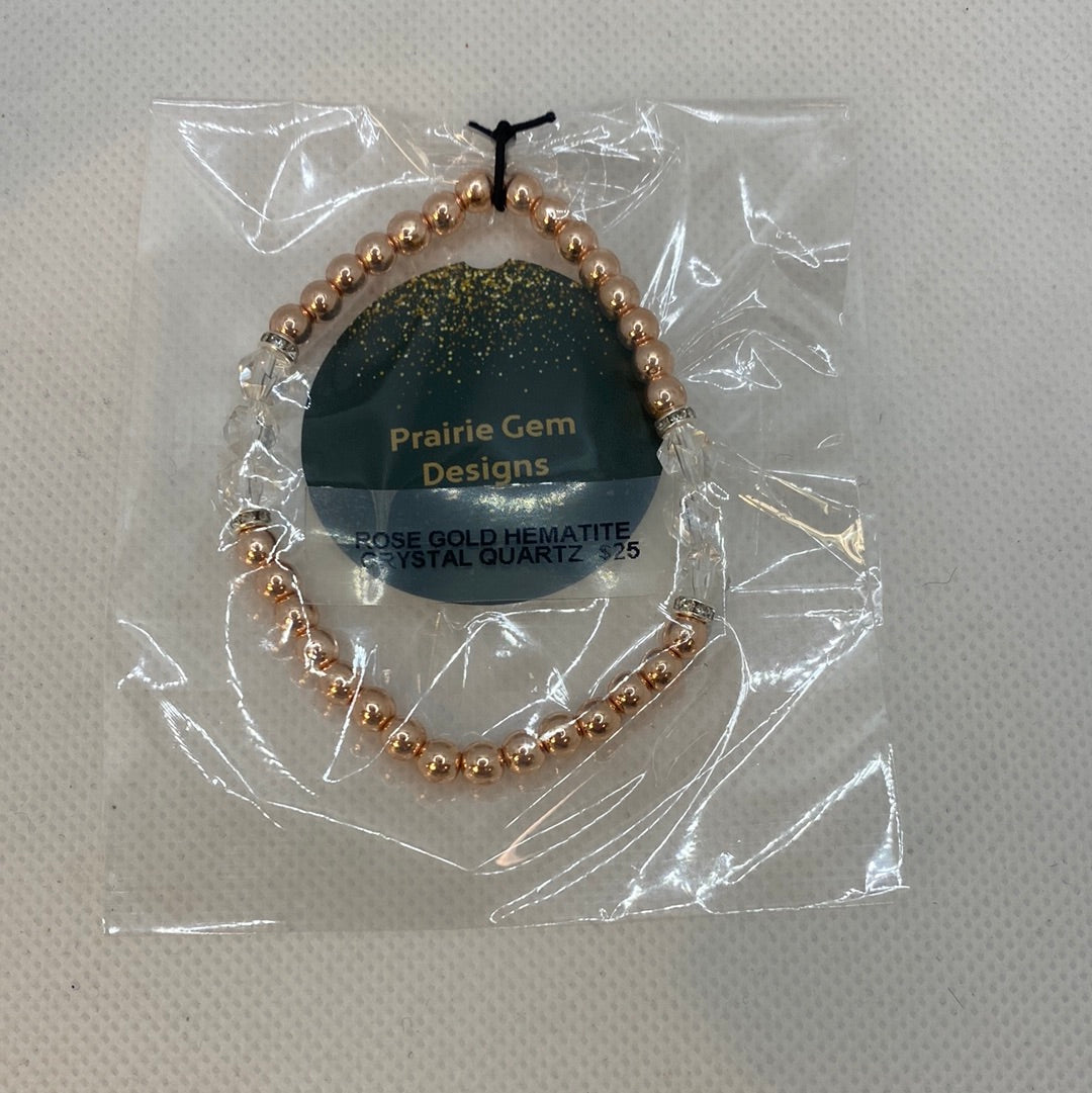 Rose Gold Hematite/Crystal Quart Bracelet