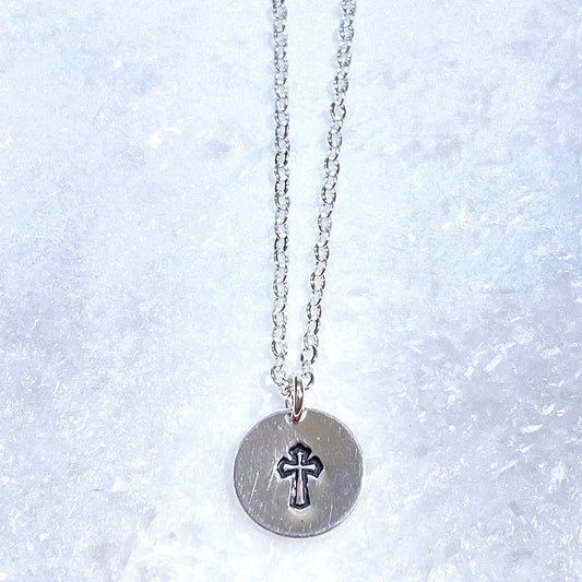 NS228-SS SS Hand Stamped Cross Necklace