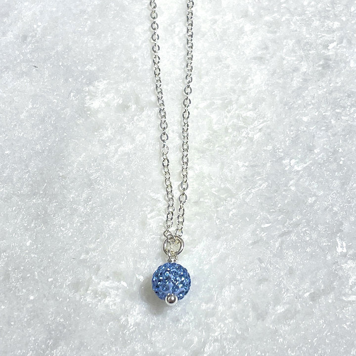Kids Light Blue Pave’ Ball Necklace