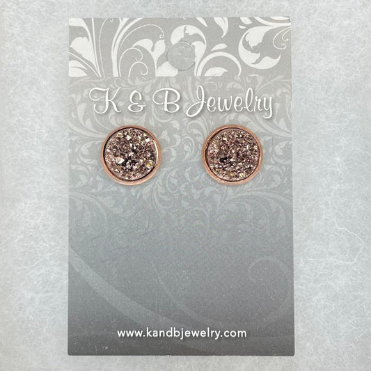 E055-RG RG Champagne Druzy Studs - 1