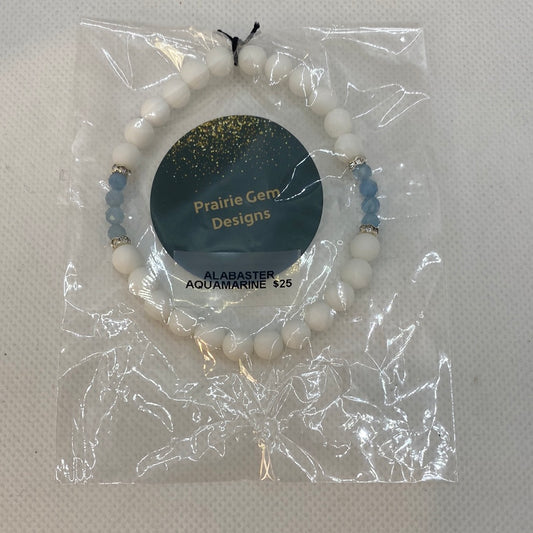 White Onyx/Alabaster Aquamarine Gemstone Bracelet