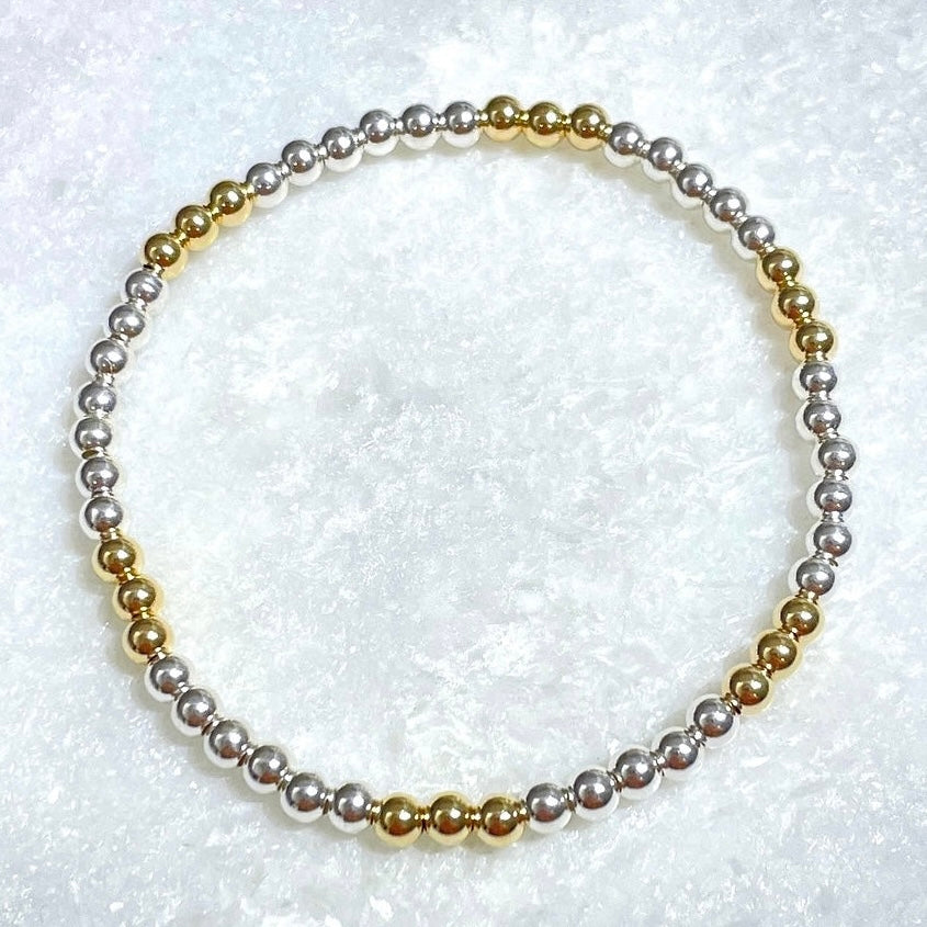 Silver & Gold 4mm Beads Stretch Bracelet B453-SS