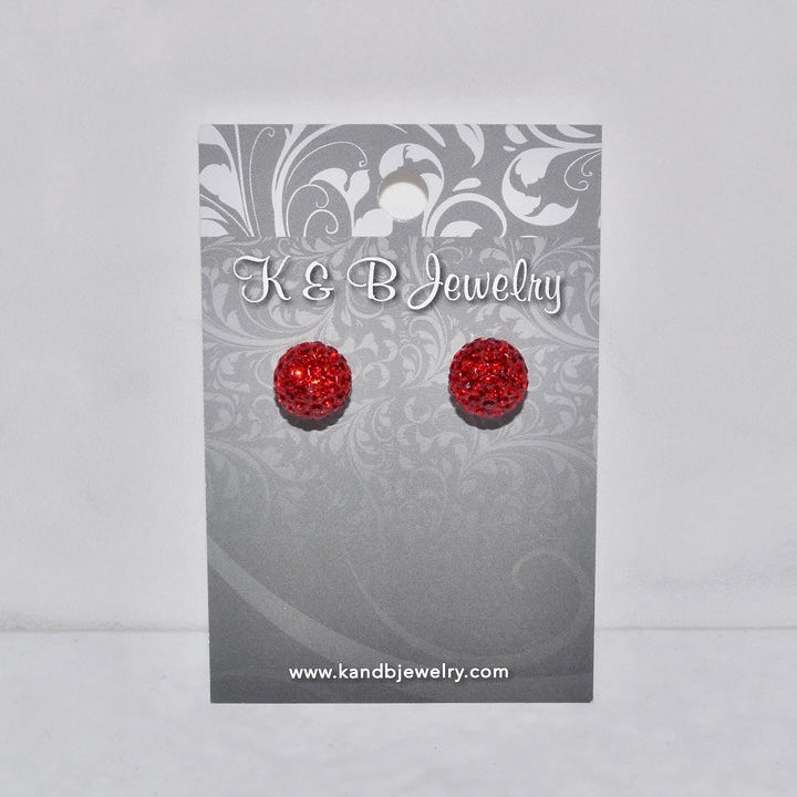 Crystal Pave’ Ball Studs - Red