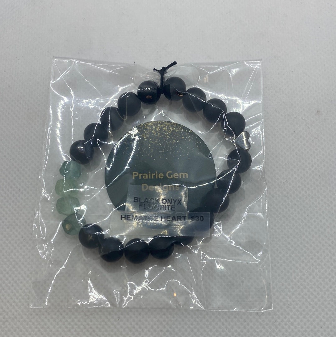 Black Onyx/Fluorite/Hematite Heart Bracelet