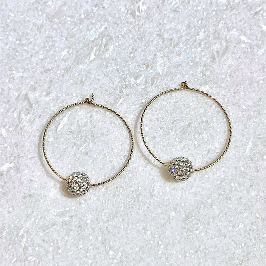 EST051-GF GF Sparkle Hoops/Crystal Pave’ Ball Earring