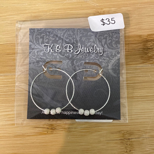 EST - 216-SS - Sparkle Hoop/Stardust Bead Earrings