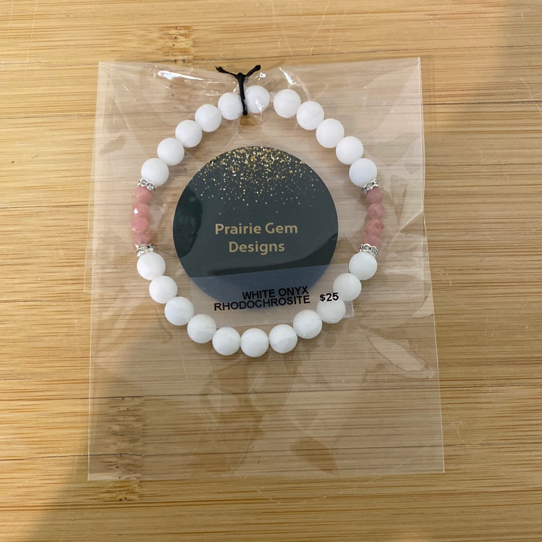 White Onyx/Rhodochrosite Gemstone Bracelet