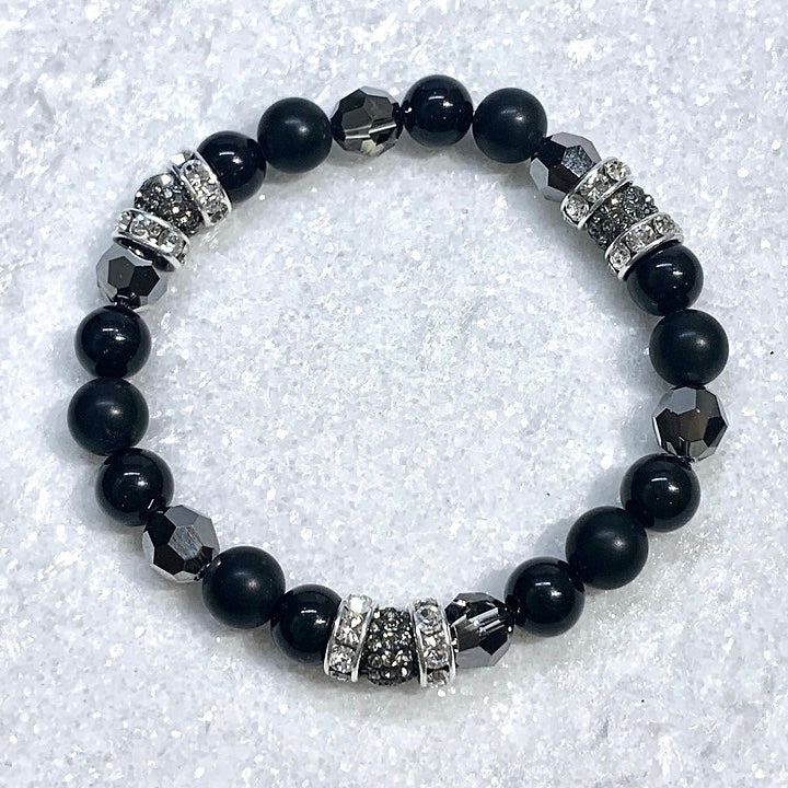 Triple Black Diamond Pave’/Black Pearl Stretch Bracelet
