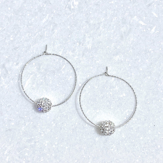 EST-220-SS SS Sparkle Hoop/Crystal Pave’ Ball Earrings