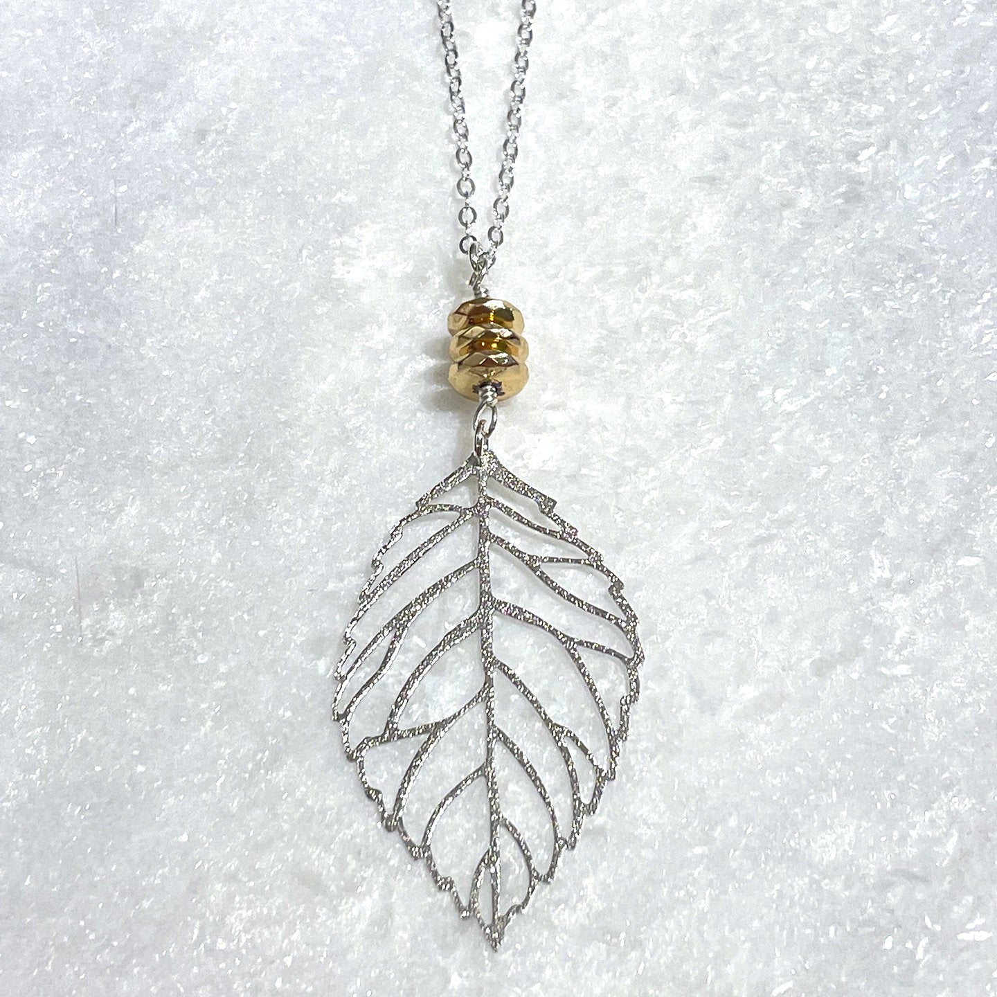 Silver Leaf & Gold Hematite Briolette Necklace