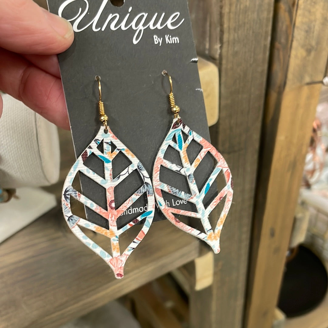 Leaf Earrings - White/Peach/Teal