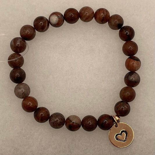 Red Pic Jasper & HS Heart Dangle Stretch Bracelet