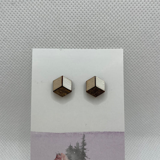 Wood Hexagon Stud Earrings
